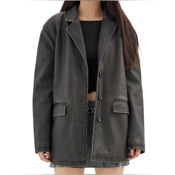 Urban Outfitters Oversized Faux Leather Blazer Jacket Size L Dad Grunge Punk - Picture 3 of 11